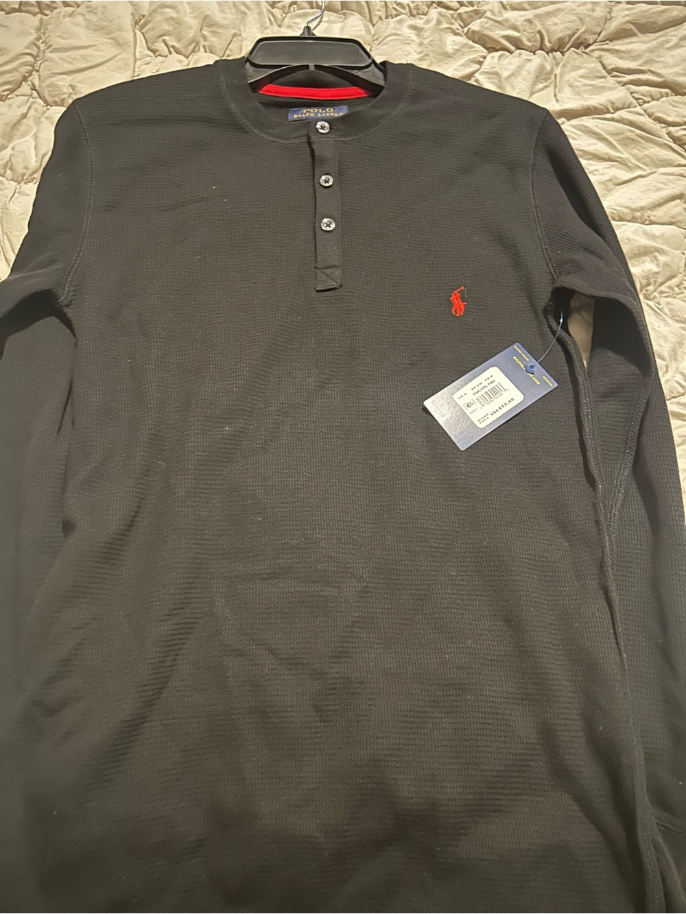 Polo by Ralph Lauren Black Long-Sleeve Henley with Red Pony Accent
